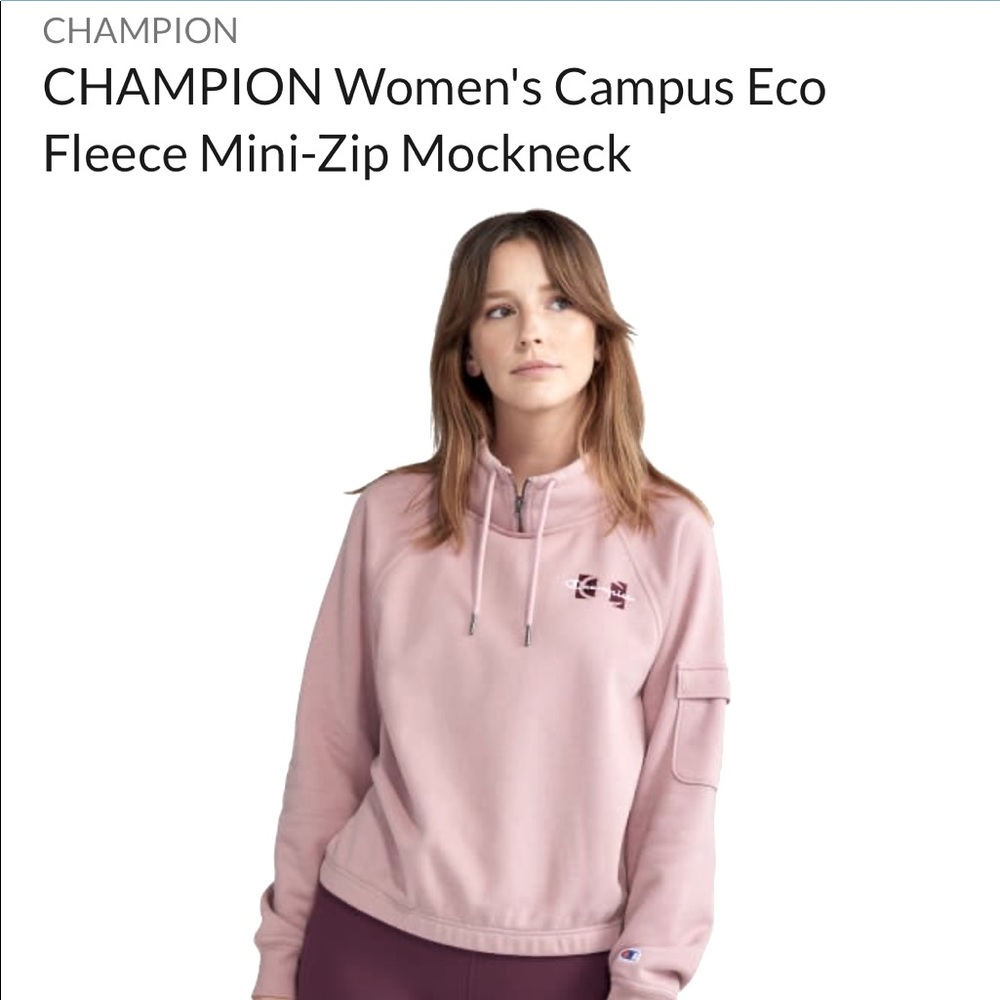 Champion Women’s Dusty Rose Campus Eco Fleece Mini Zip Mock Neck Sweatshirt